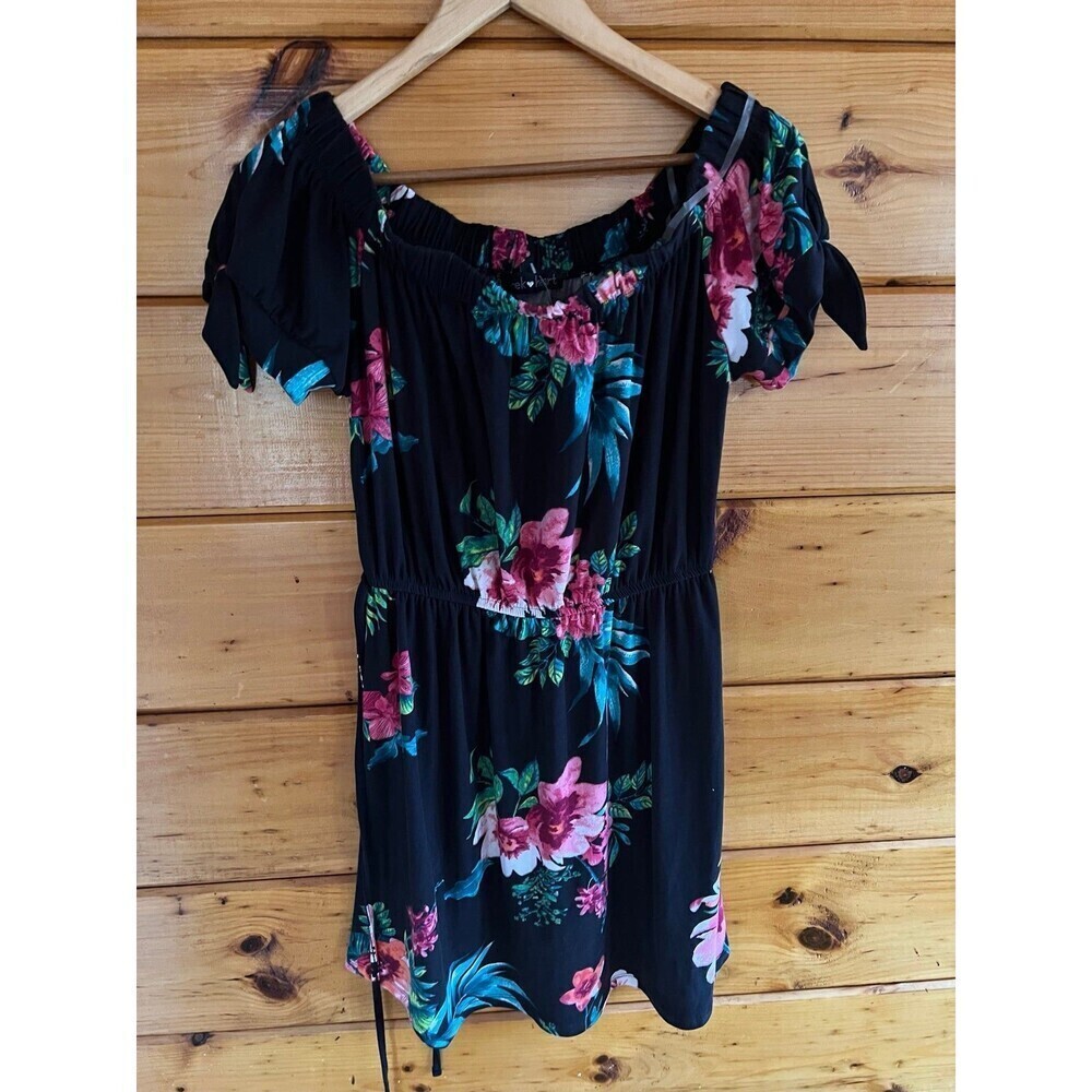 Derek Heart Dress Floral Cold Shoulders Bow Toe Sleeves Soft Colorful Women L